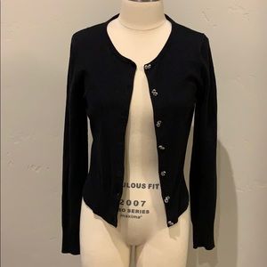 J.J.Basics Black Cardigan with silver bow buttons